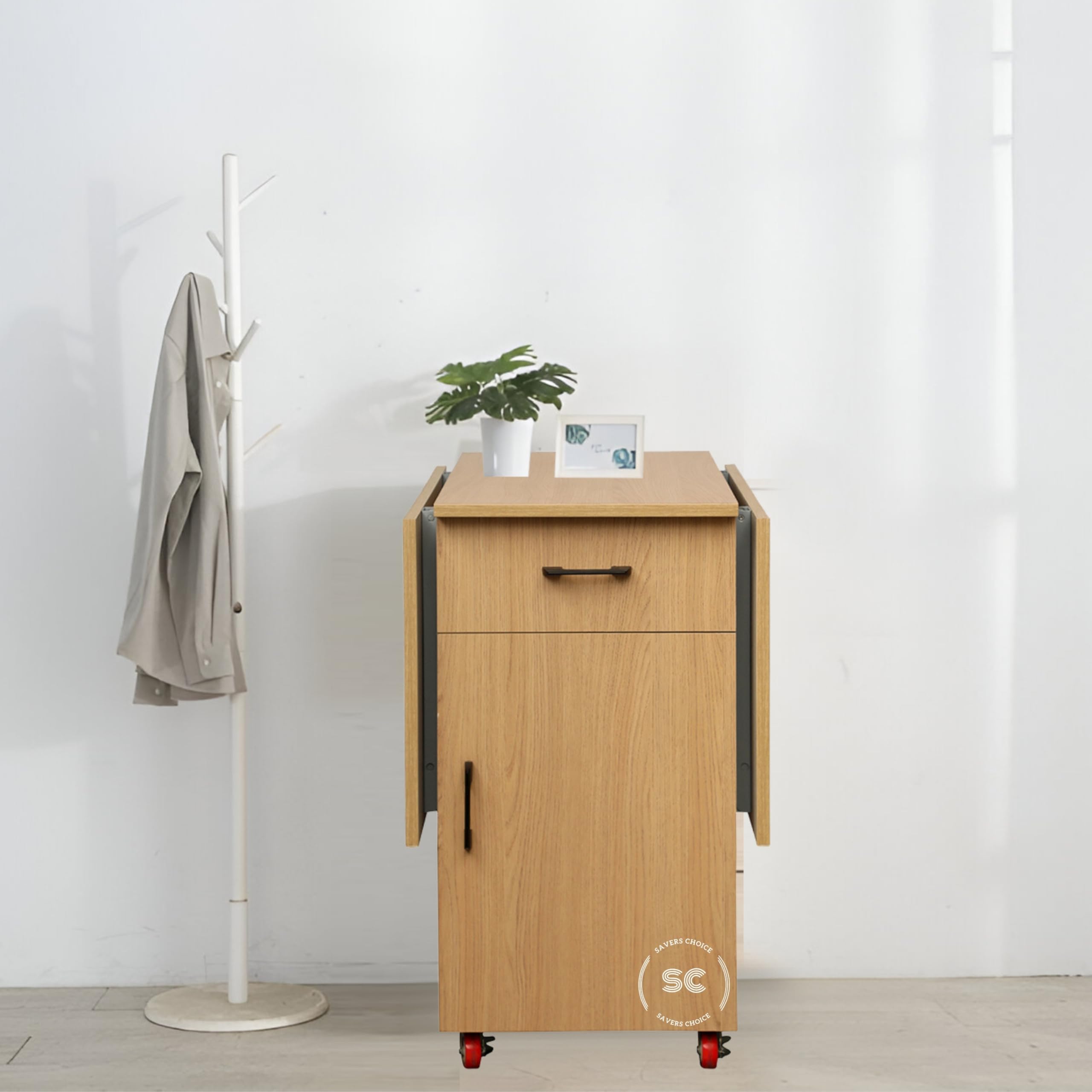SAVERS CHOICE Folding Table with Drawer & Cabinet, Engineered Wood